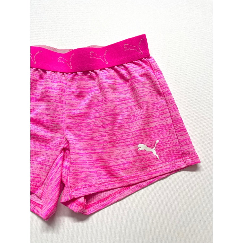 Puma Girls Pink Space Dye Athletic Shorts Size Small 7/8 Logo Waistband 0319